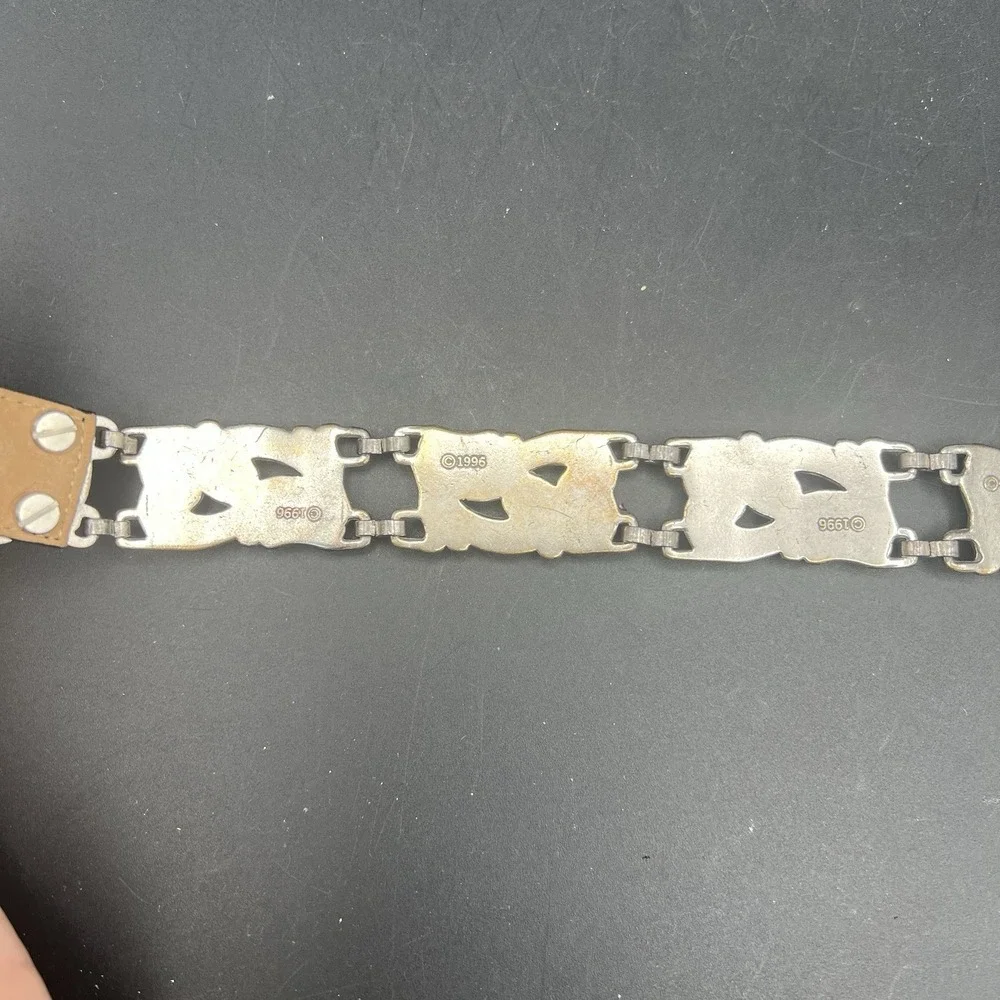 Vintage Brighton Silver Black Leather Belt #34803 Size M 1996